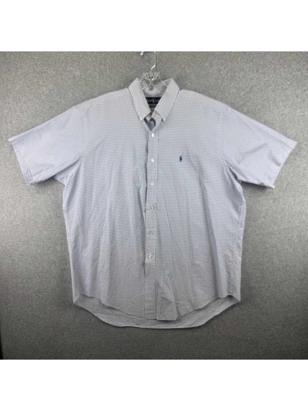Ralph Lauren Shirt Mens XL Button-Up White Blue Check Short Sleeve Classic Fit